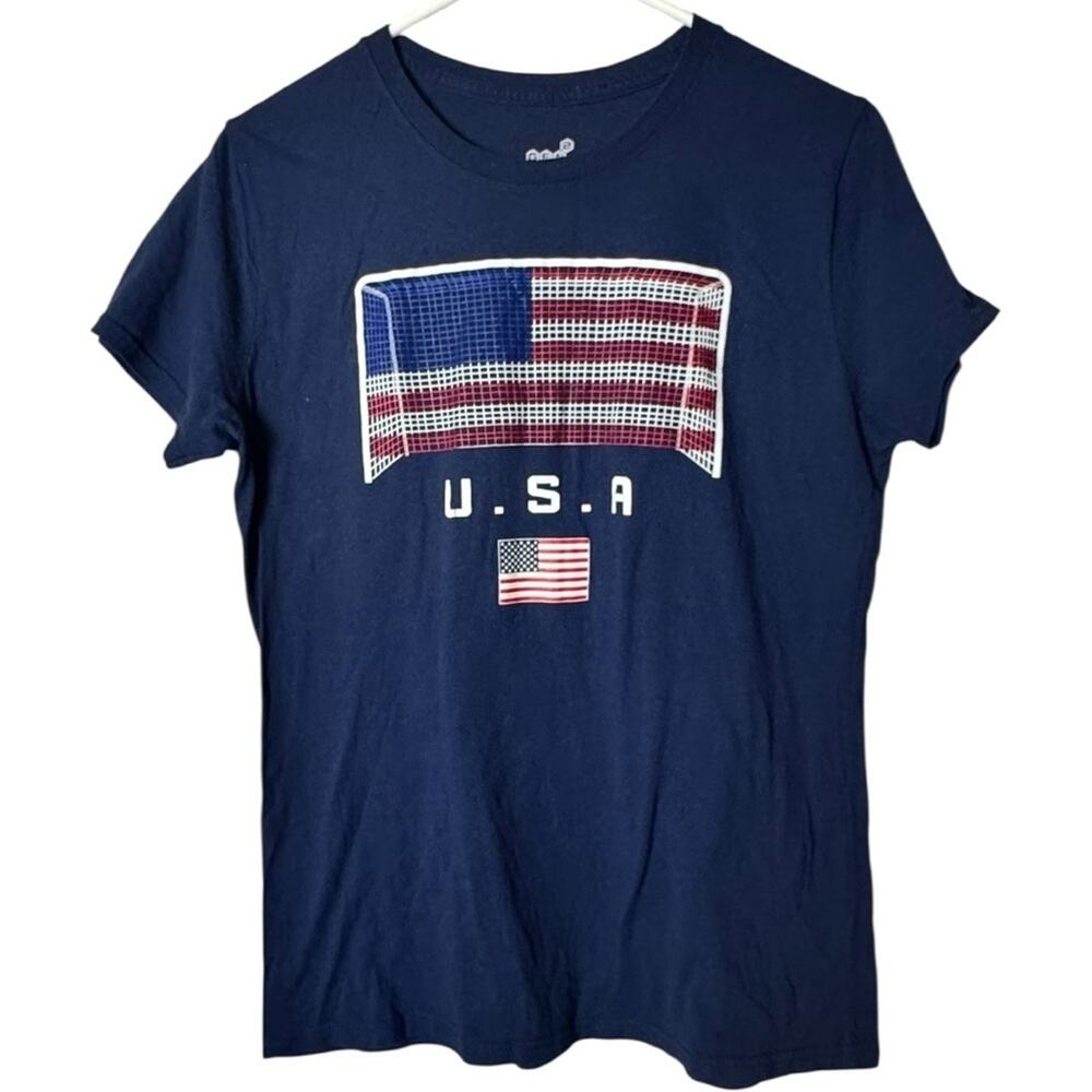 Gen2 Women's Navy  Short Sleeve Crew Neck USA Soccer Flag Graphic T-Shirt Sz L